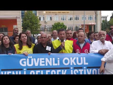 Eğitim Sen, Turgutlu'da saldırının yaşandığı okulun önünde basın açıklaması yapıyor / Manisa #Canlı