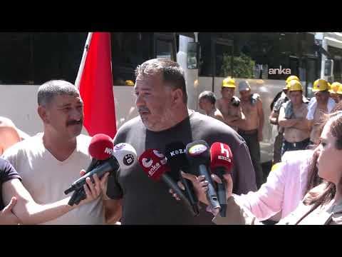 Bağımsız Maden-İş üyesi madenciler, Enerji ve Tabii Kaynaklar Bakanlığı önünde açıklama yapıyor