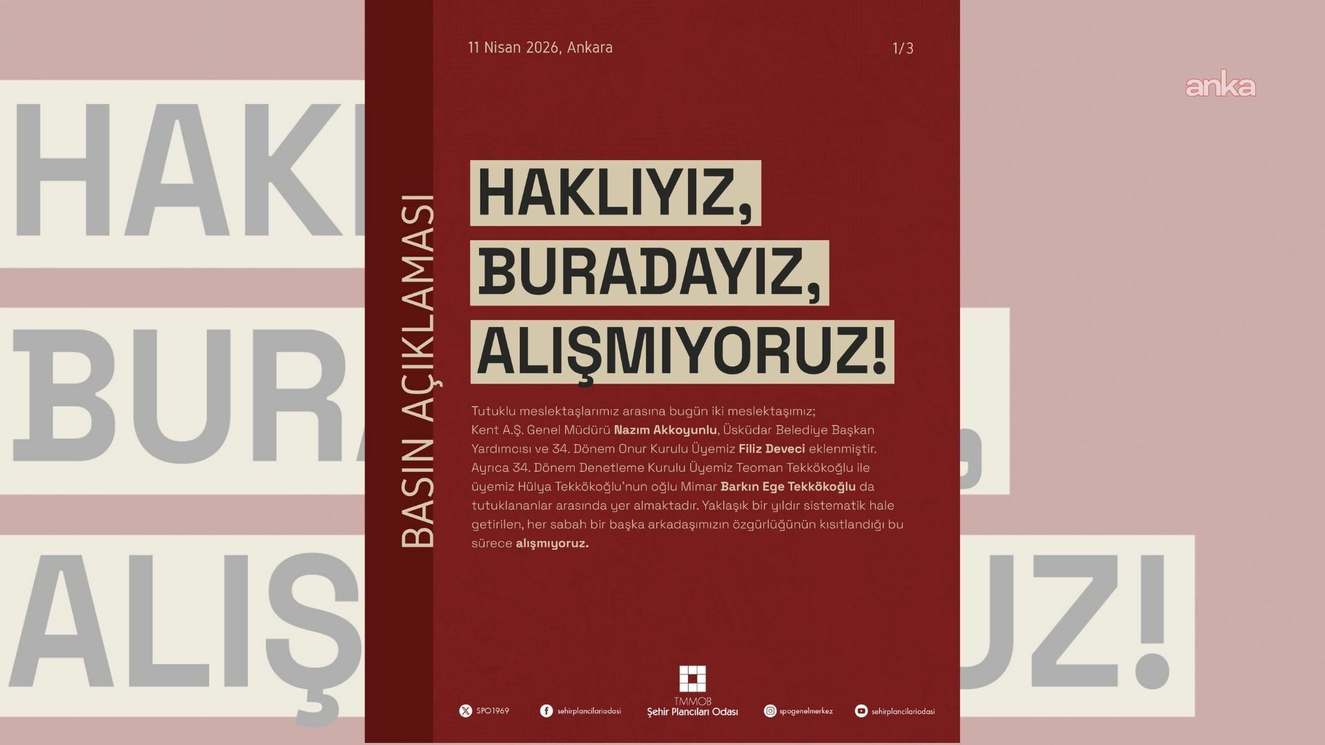 TMMOB'dan Akkoyunlu ve Deveci'nin tutuklanmasına tepki: Mesleğimize yönelik bu saldırı, kentin haklarına yönelmiş bir tehdittir