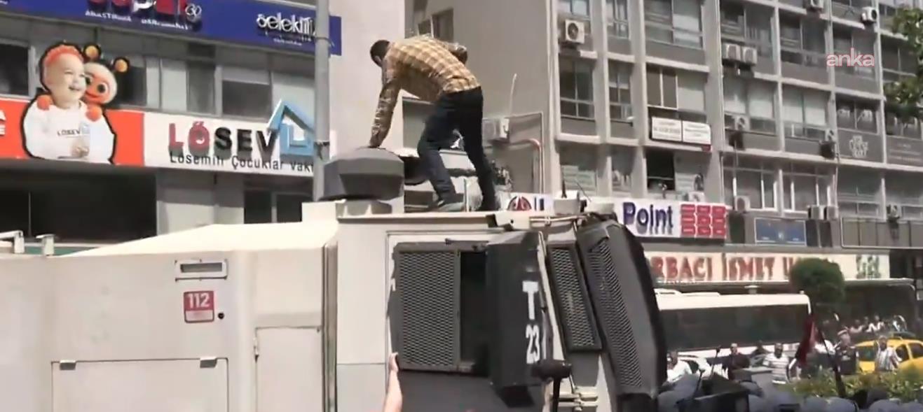 İzmir'de, TOMA'nın üzerine çıkan kişi tutuklandı