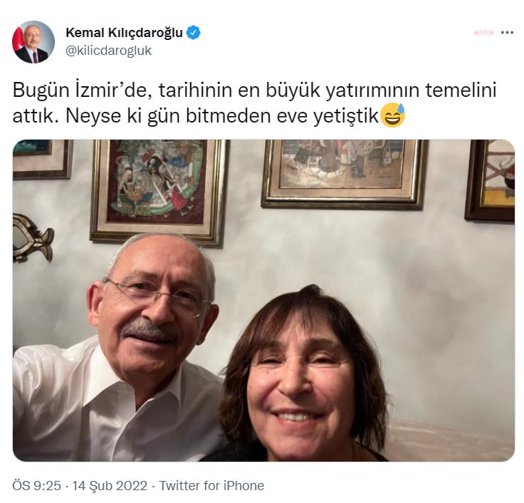 KILIÇDAROĞLU&#39;NDAN EŞİ SELVİ KILIÇDAROĞLU İLE BİRLİKTE FOTOĞRAFLI 14 ŞUBAT  PAYLAŞIMI: “NEYSE Kİ GÜN BİTMEDEN EVE YETİŞTİK&quot;